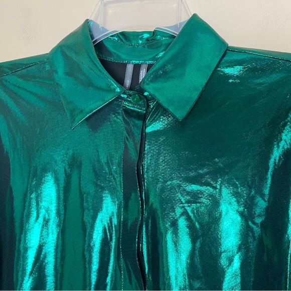 Anthropologie Gillian Liquid Shine Green Metallic Shirt Blouse Size Small - Picture 6 of 12